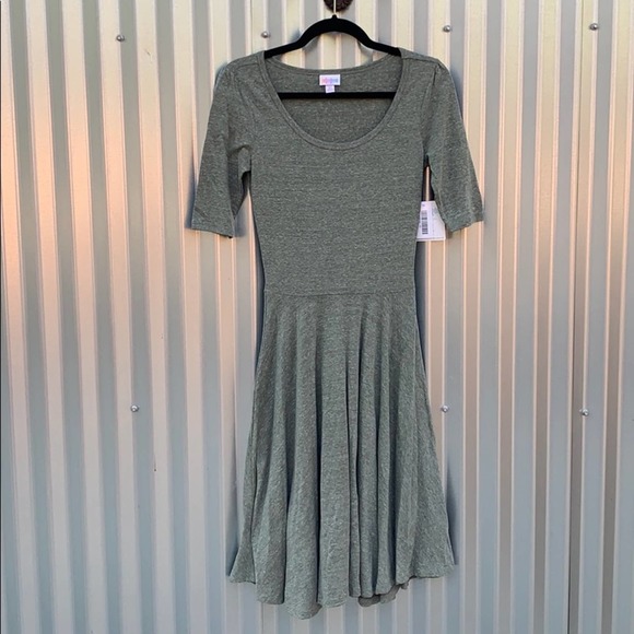 NWT Lularoe Nicole Khaki Green Heathered Dress XS - Picture 1 of 9